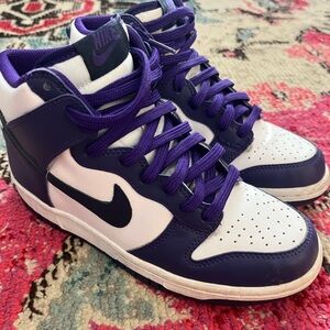 YOUTH purple and navy nike dunks